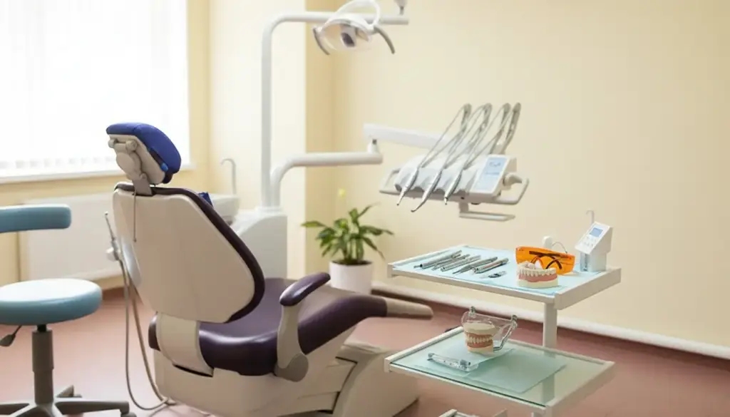 A treatment room set for a filling appointment